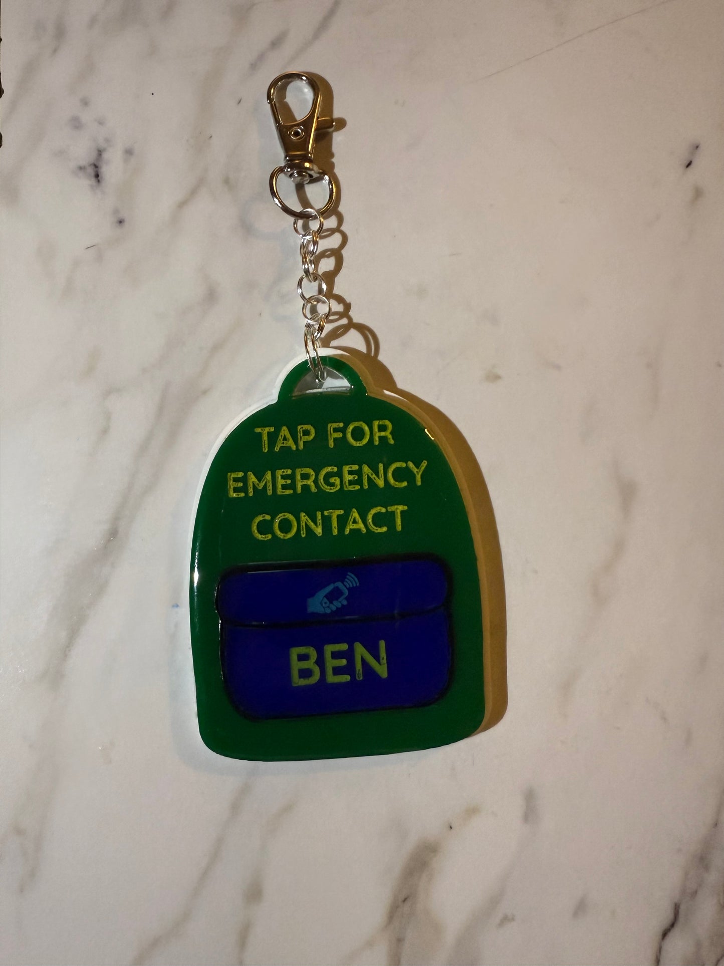 Emergency Contact Backpack Keychains