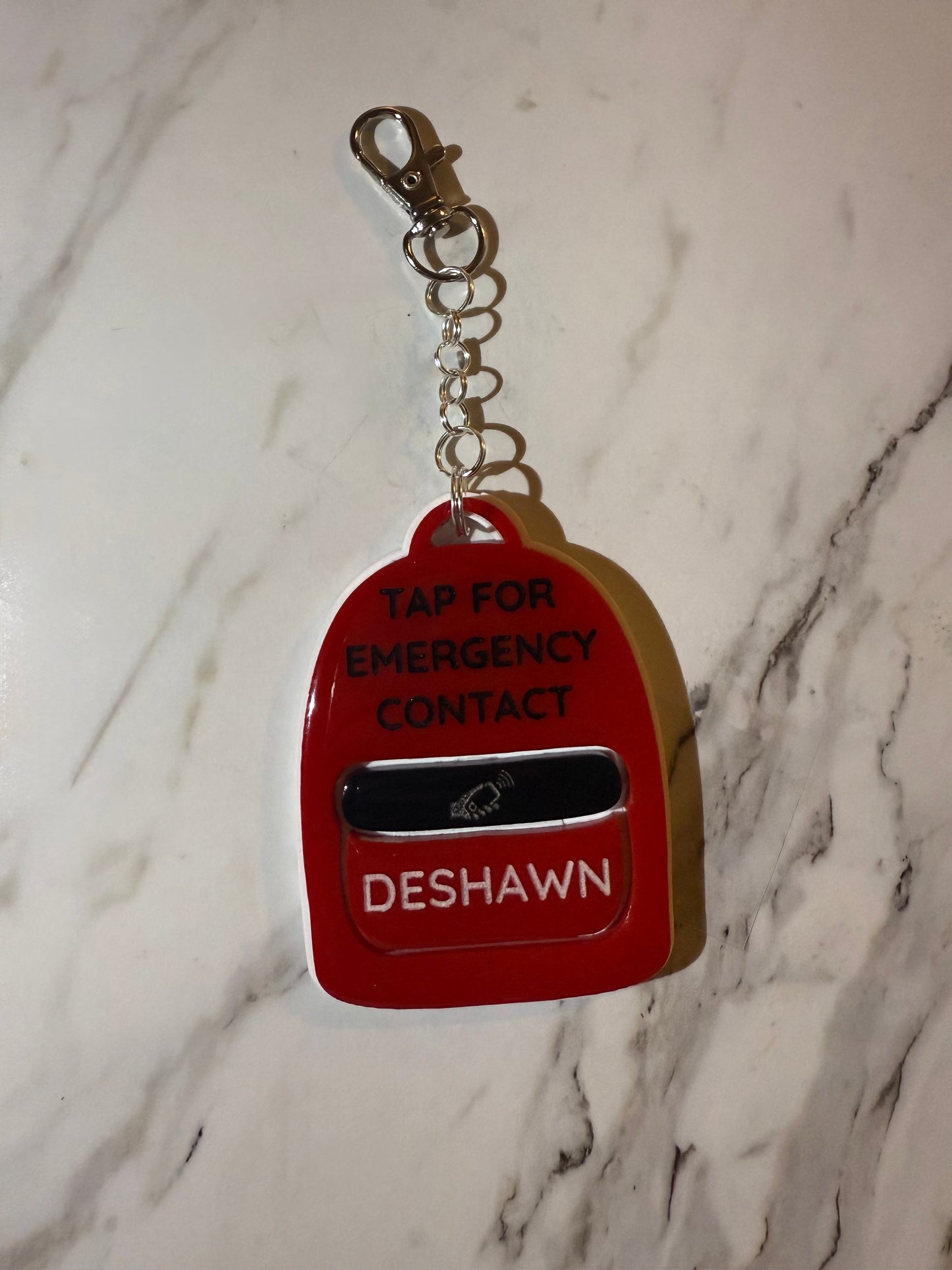 Emergency Contact Backpack Keychains