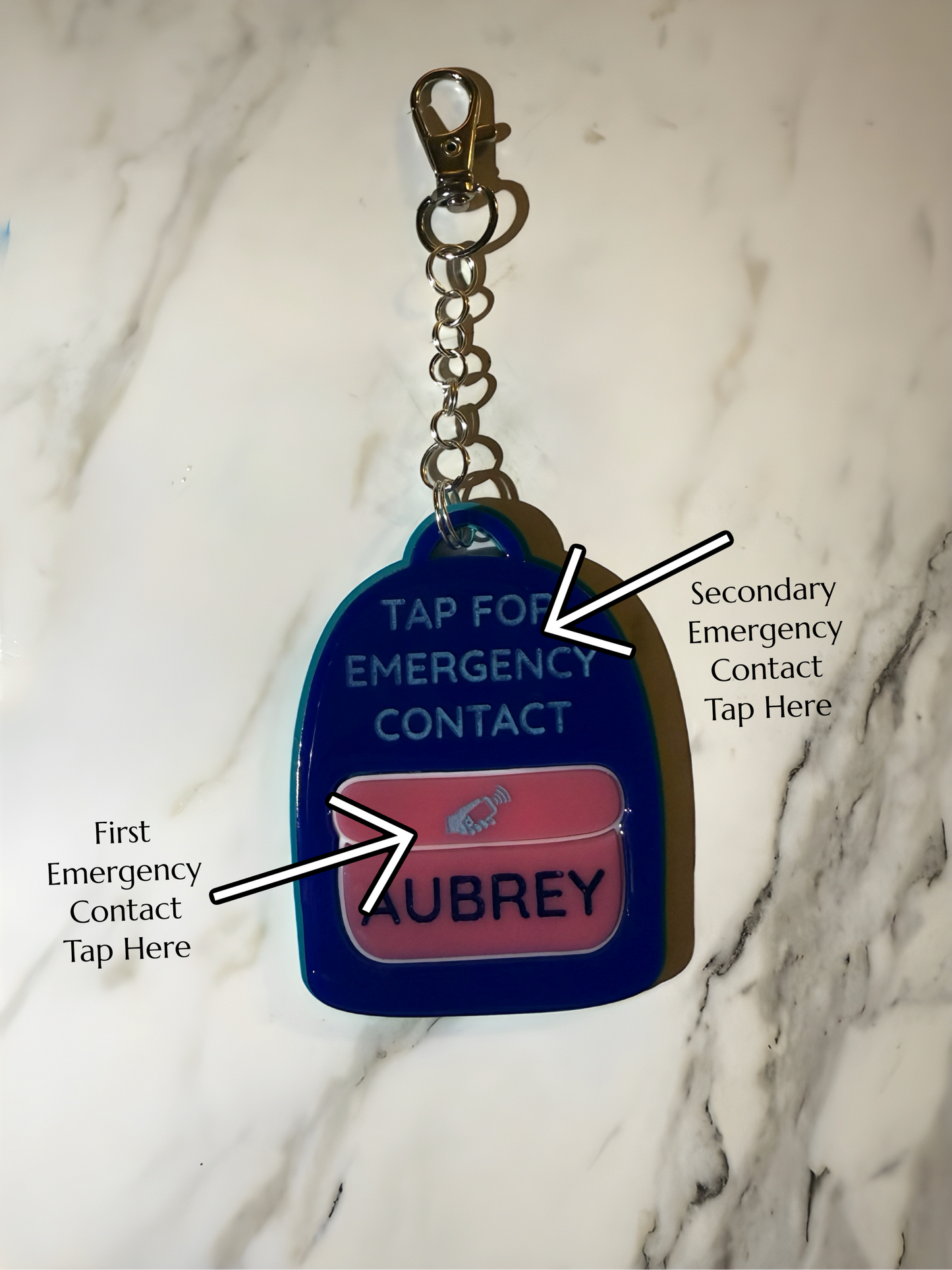 Emergency Contact Backpack Keychains